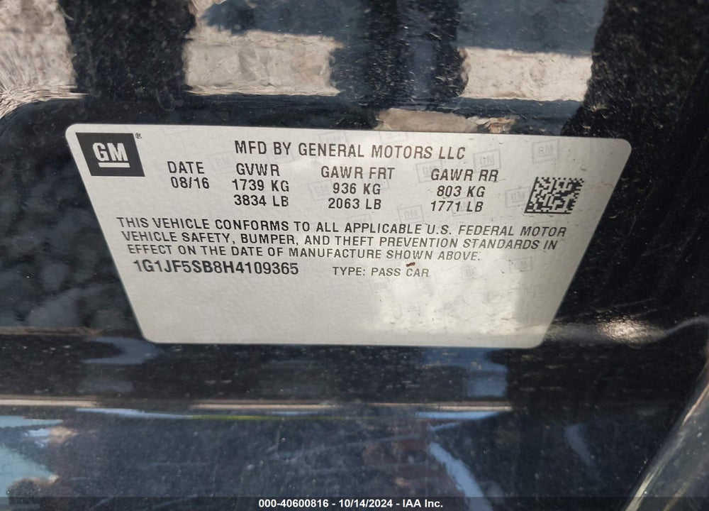 2017 CHEVROLET SONIC PREMIER AUTO VIN: 1G1JF5SB8H4109365