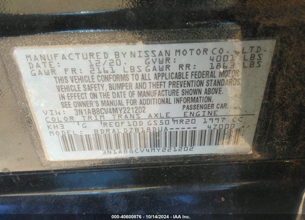 2021 NISSAN SENTRA SV XTRONIC CVT VIN: 3N1AB8CV4MY221202