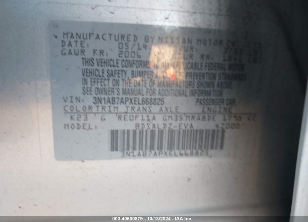 2014 NISSAN SENTRA FE+ S/FE+ SV/S/SL/SR/SV VIN: 3N1AB7APXEL668825