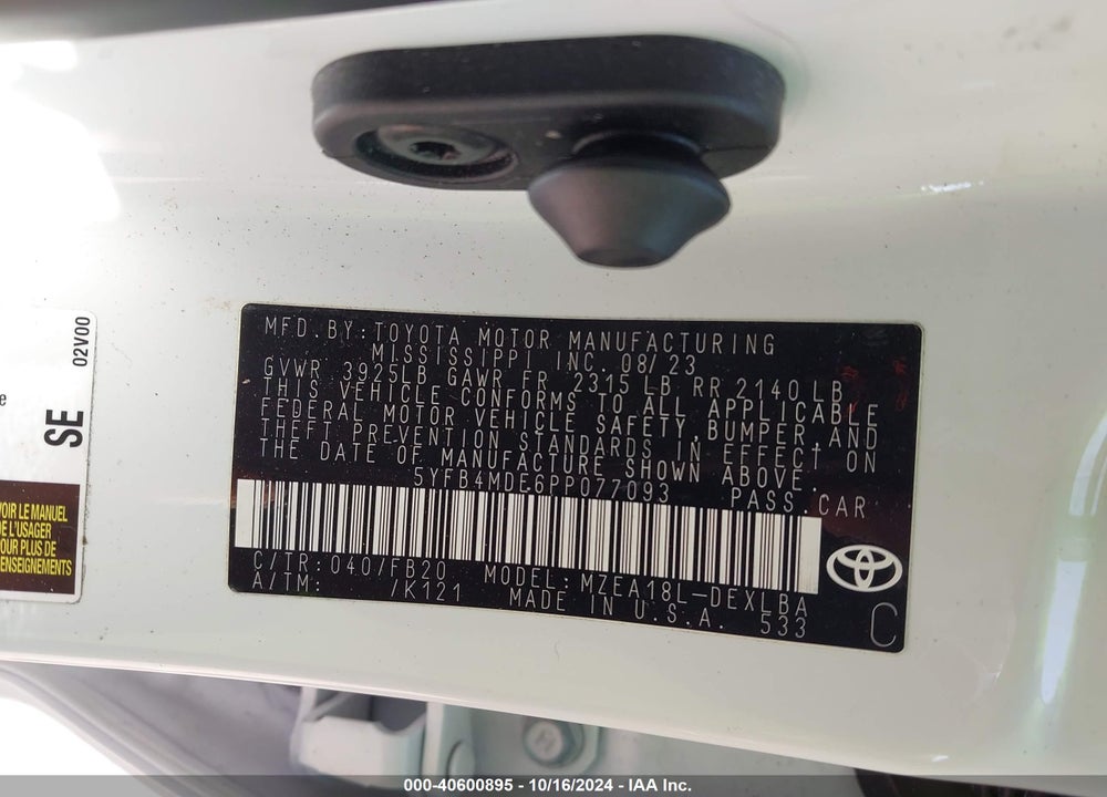 2023 TOYOTA COROLLA LE VIN: 5YFB4MDE6PP077093