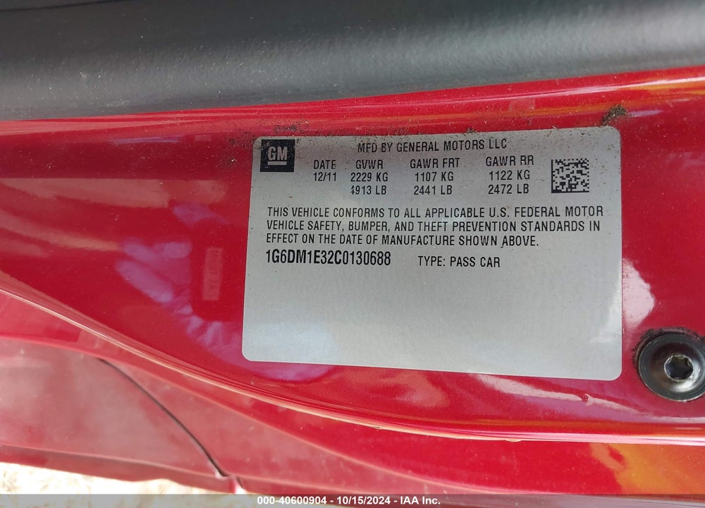 2012 CADILLAC CTS PERFORMANCE VIN: 1G6DM1E32C0130688