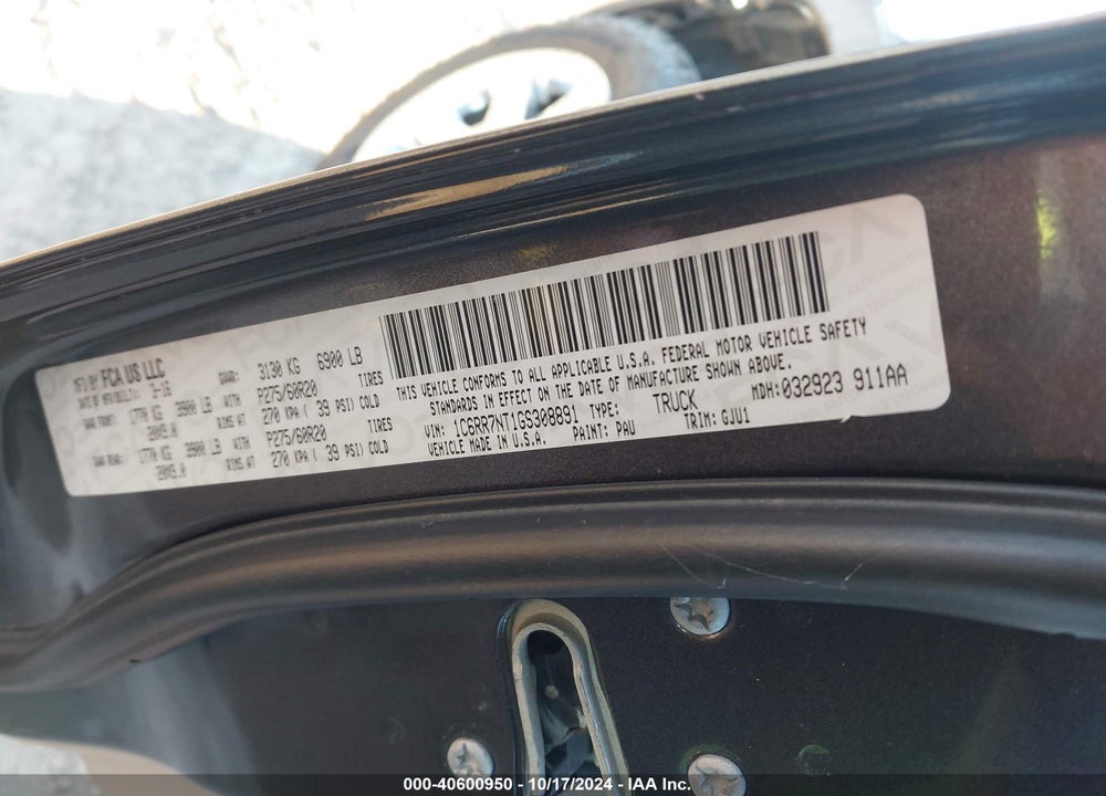2016 RAM 1500 LAIE VIN: 1C6RR7NT1GS308891
