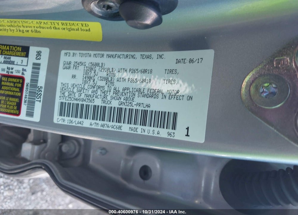 2017 TOYOTA TACOMA LIMITED VIN: 5TFEZ5CN4HX043565