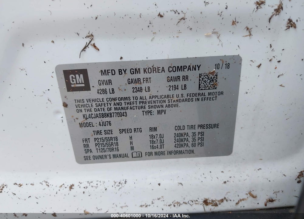 2019 BUICK ENCORE FWD PREFERRED VIN: KL4CJASB8KB770043