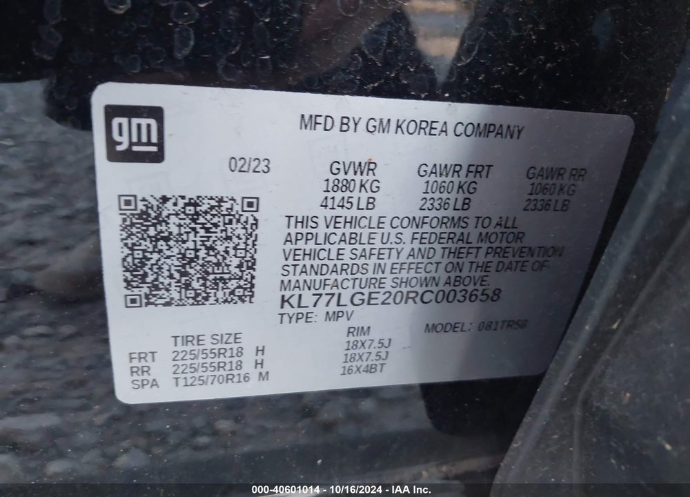 2024 CHEVROLET TRAX FWD 1RS VIN: KL77LGE20RC003658
