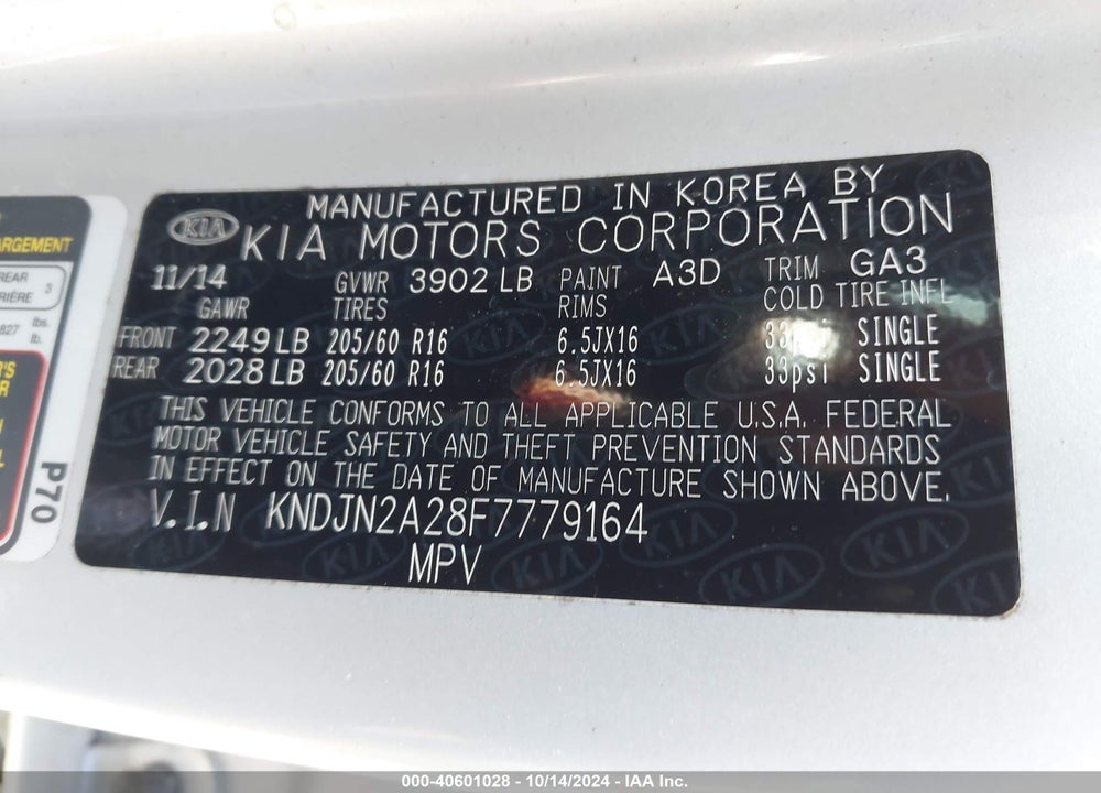 2015 KIA SOUL VIN: KNDJN2A28F7779164