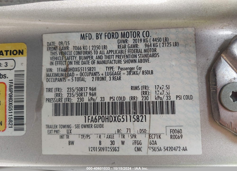 2016 FORD FUSION SE VIN: 1FA6P0HDXG5115821