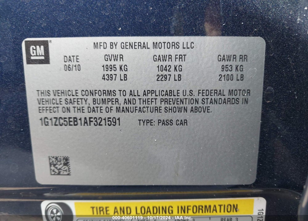 2010 CHEVROLET MALIBU VIN: 1G1ZC5EB1AF321591
