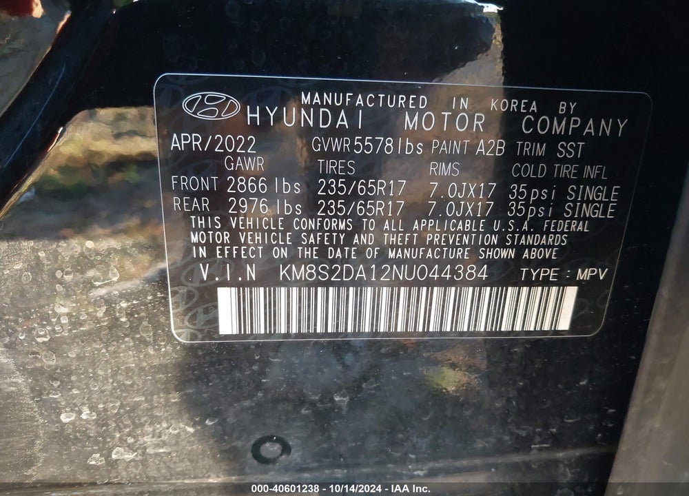 2022 HYUNDAI SANTA FE HYBRID BLUE VIN: KM8S2DA12NU044384