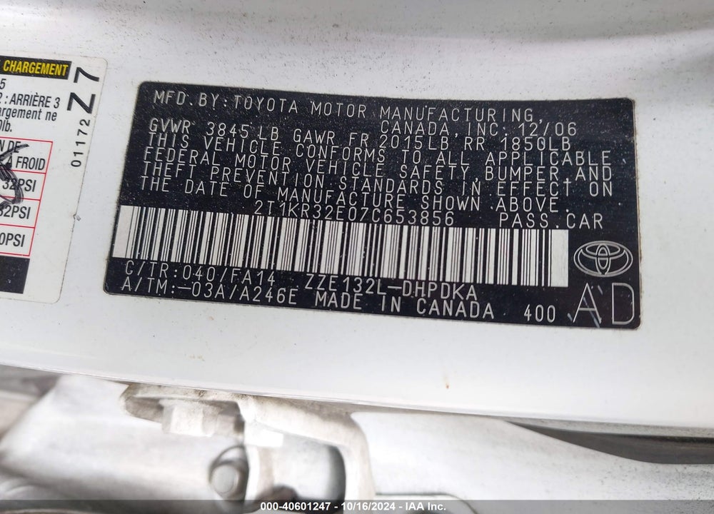 2007 TOYOTA MATRIX VIN: 2T1KR32E07C653856