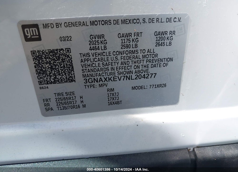 2022 CHEVROLET EQUINOX FWD LT VIN: 3GNAXKEV7NL204277