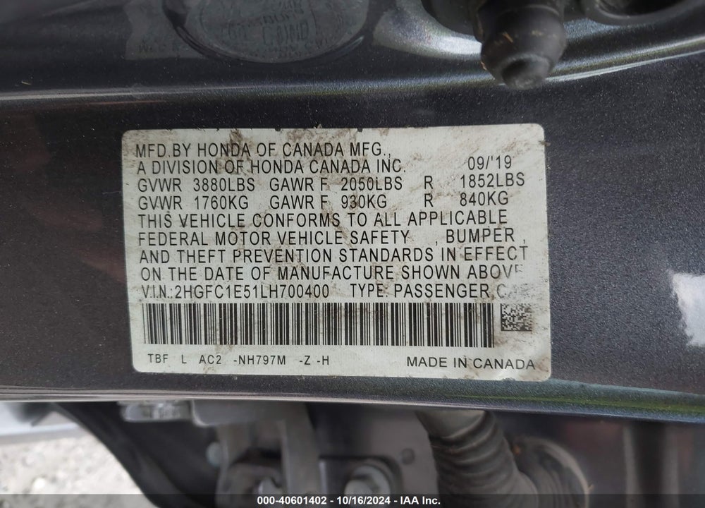 2020 HONDA CIVIC SI SEDAN VIN: 2HGFC1E51LH700400