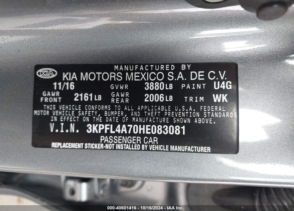 2017 KIA FORTE S VIN: 3KPFL4A70HE083081