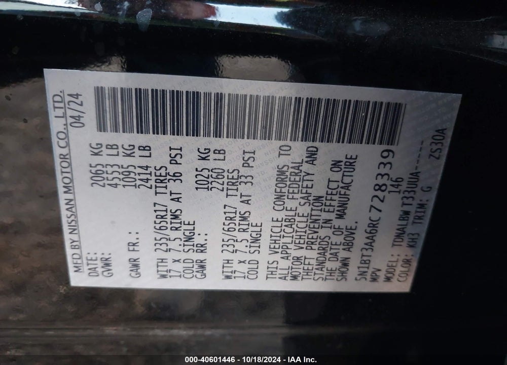 2024 NISSAN ROGUE S FWD VIN: 5N1BT3AA6RC728339
