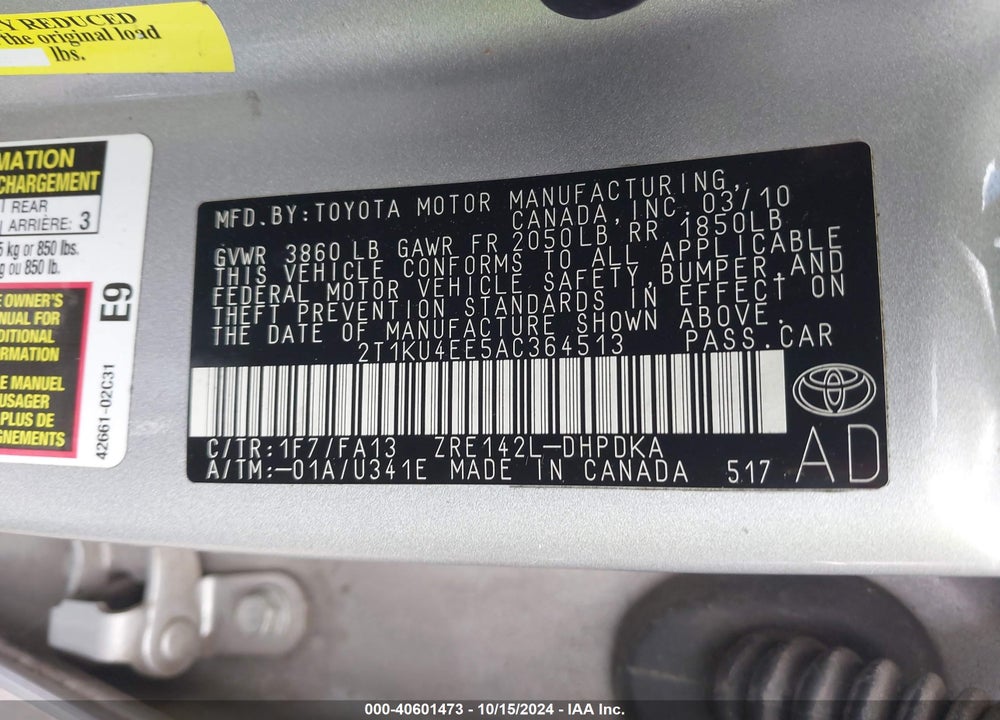 2010 TOYOTA MATRIX VIN: 2T1KU4EE5AC364513