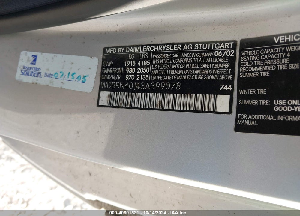 2003 MERCEDES-BENZ C 230 KOMPRESSOR SPORT VIN: WDBRN40J43A399078