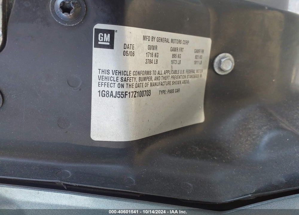 2007 SATURN ION 2 VIN: 1G8AJ55F17Z100703