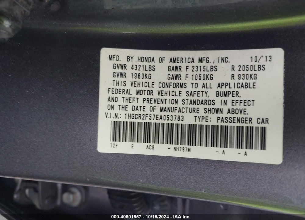2014 HONDA ACCORD SPORT VIN: 1HGCR2F57EA053783