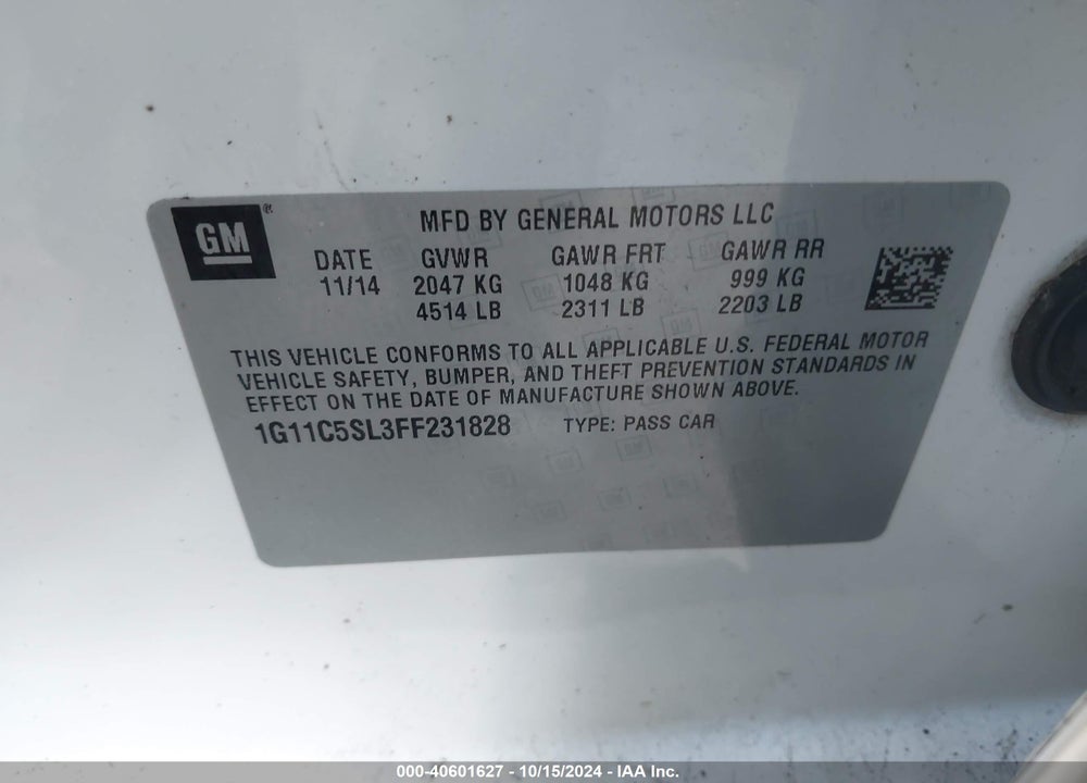 2015 CHEVROLET MALIBU 1LT VIN: 1G11C5SL3FF231828