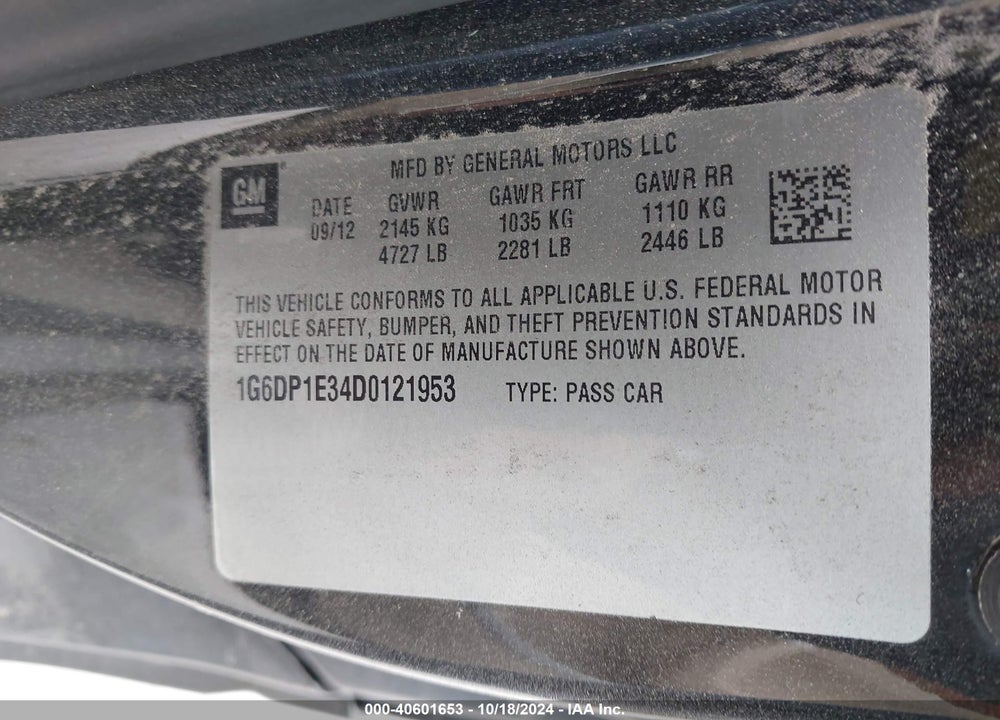 2013 CADILLAC CTS PREMIUM VIN: 1G6DP1E34D0121953