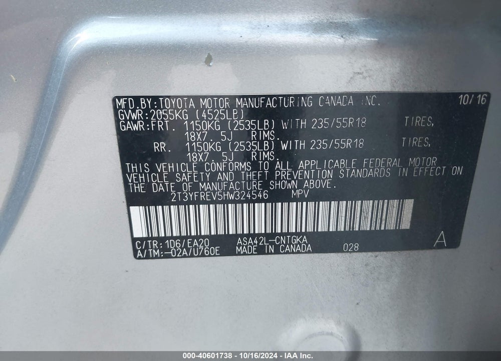 2017 TOYOTA RAV4 PLATINUM VIN: 2T3YFREV5HW324546
