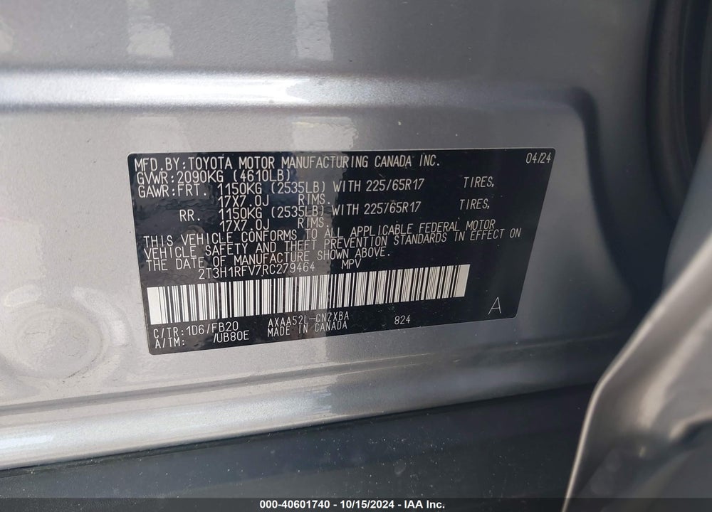 2024 TOYOTA RAV4 LE VIN: 2T3H1RFV7RC279464
