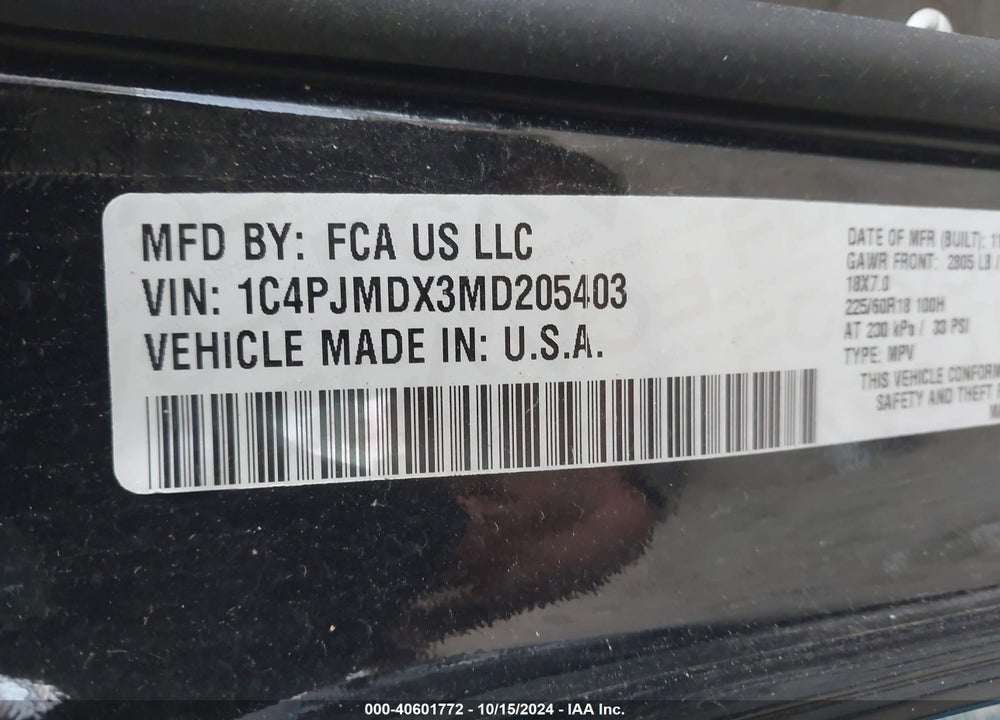 2021 JEEP CHEROKEE LIMITED 4X4 VIN: 1C4PJMDX3MD205403