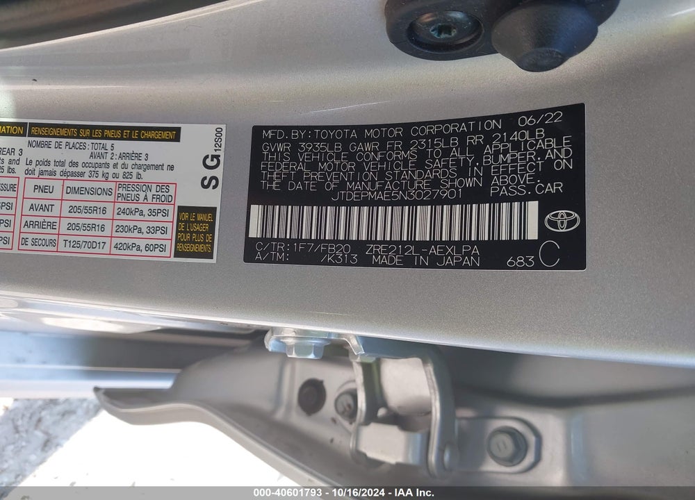 2022 TOYOTA COROLLA LE VIN: JTDEPMAE5N3027901