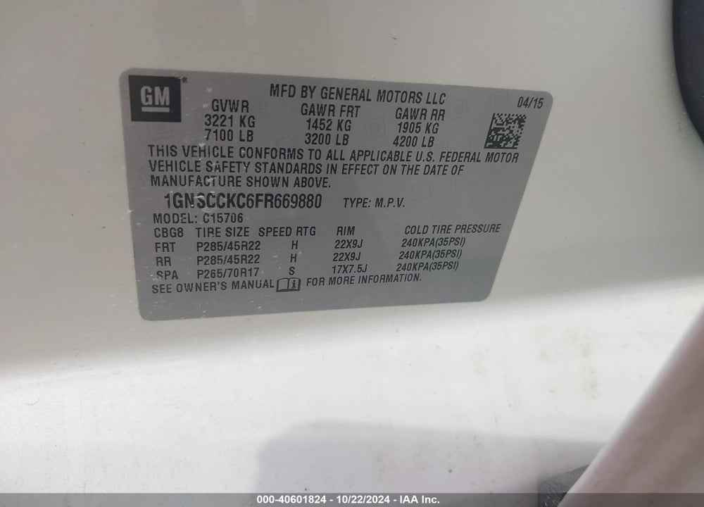 2015 CHEVROLET TAHOE LTZ VIN: 1GNSCCKC6FR669880