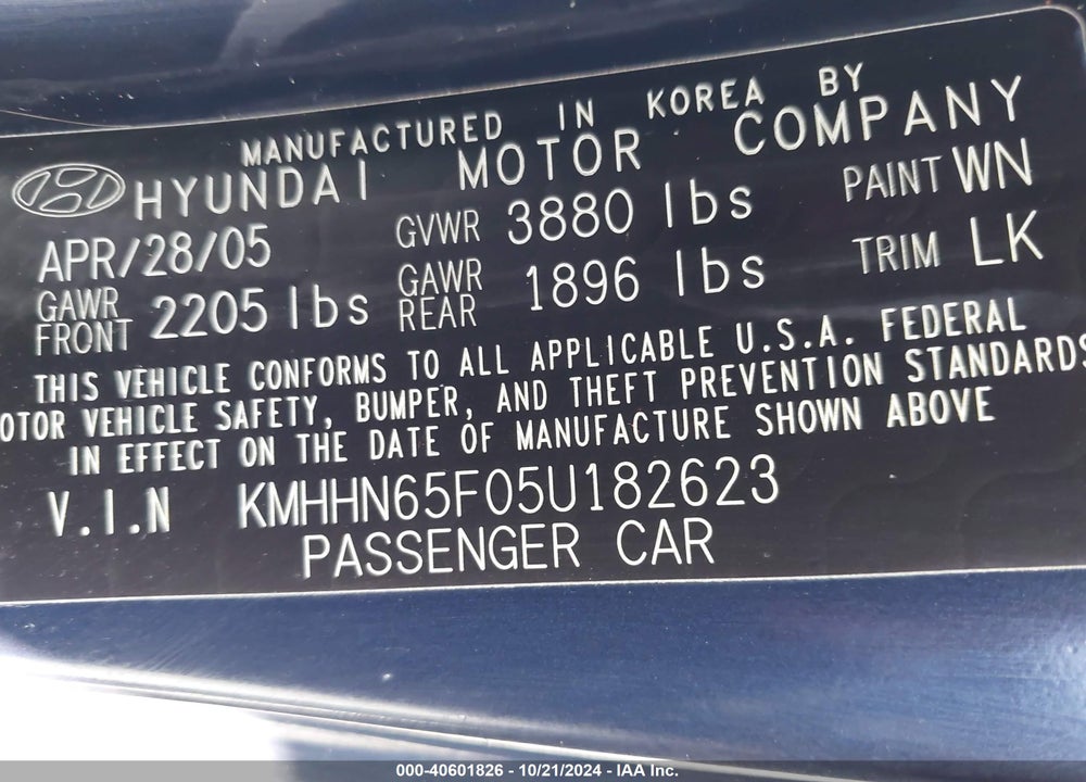 2005 HYUNDAI TIBURON GT/SE VIN: KMHHN65F05U182623
