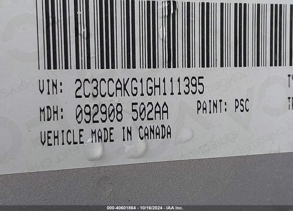 2016 CHRYSLER 300C AWD VIN: 2C3CCAKG1GH111395