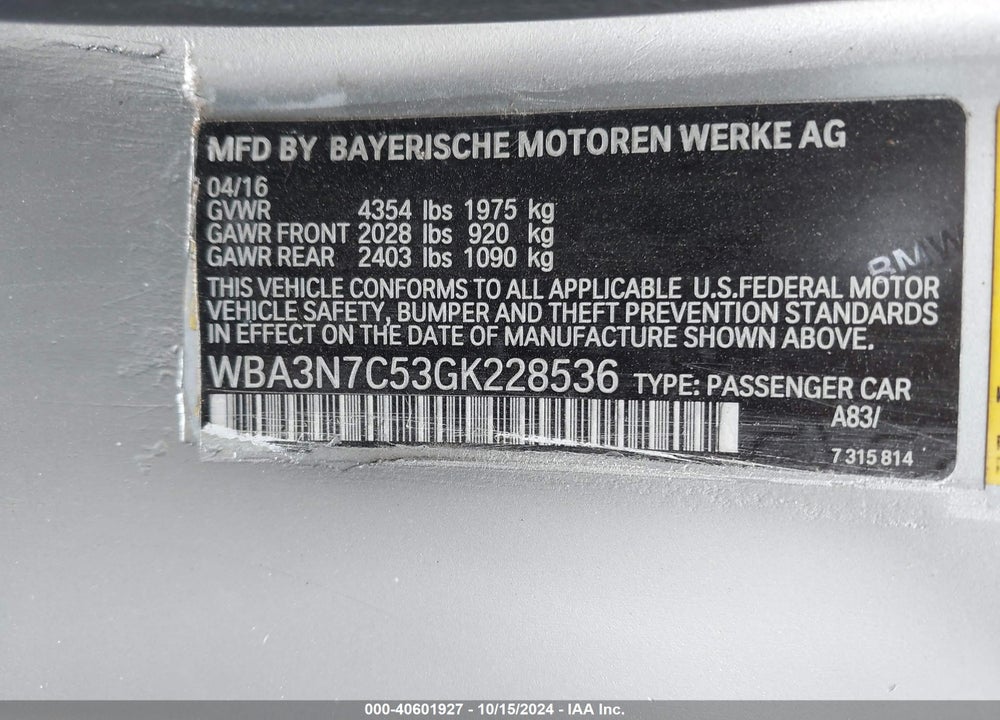 2016 BMW 428I VIN: WBA3N7C53GK228536