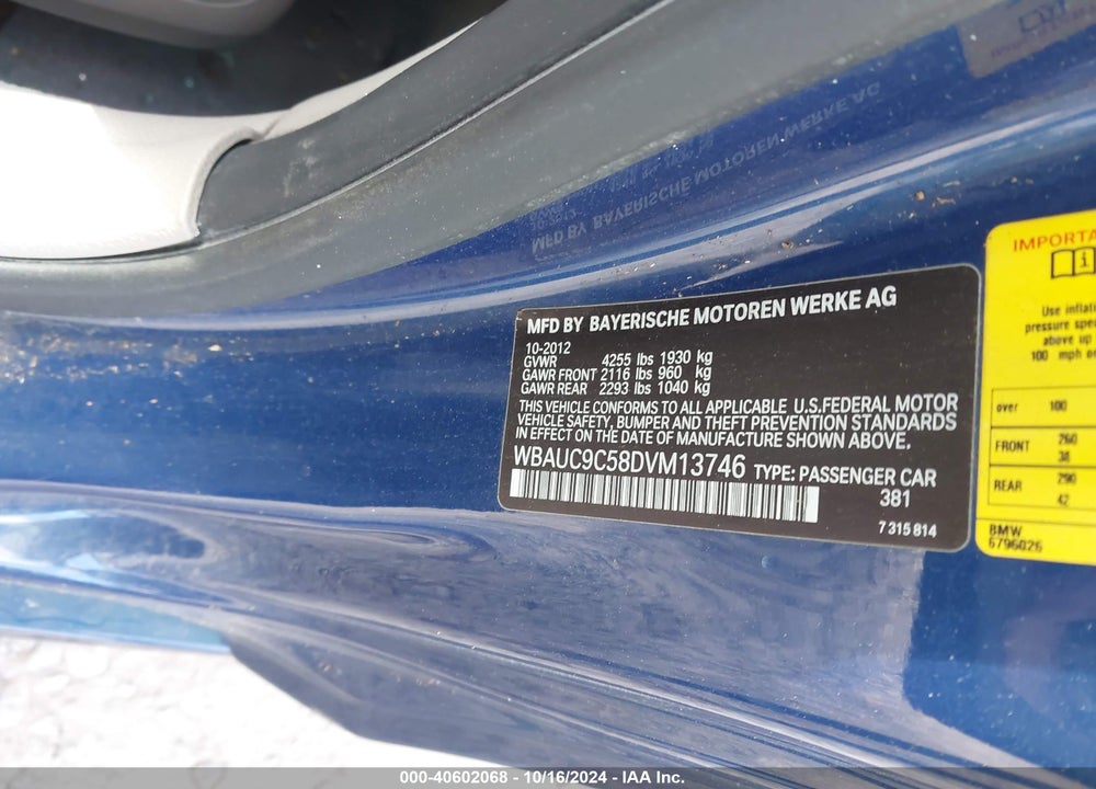 2013 BMW 135I VIN: WBAUC9C58DVM13746