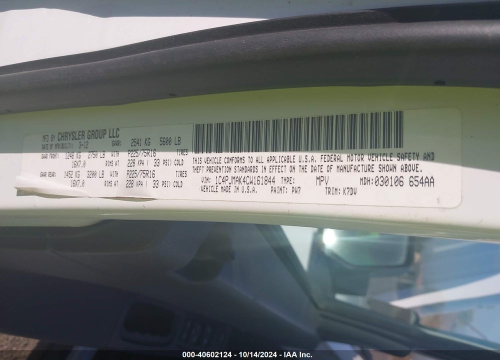2012 JEEP LIBERTY SPORT VIN: 1C4PJMAK4CW161844
