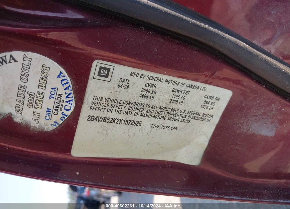 1999 BUICK REGAL LS VIN: 2G4WB52K2X1572925