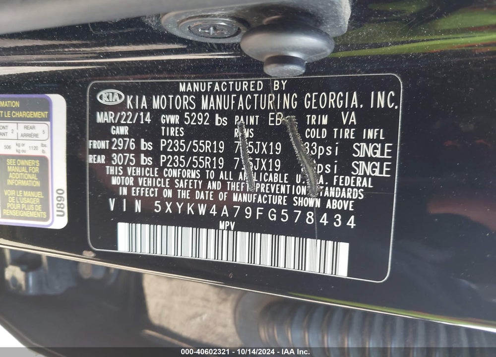 2015 KIA SORENTO LIMITED V6 VIN: 5XYKW4A79FG578434