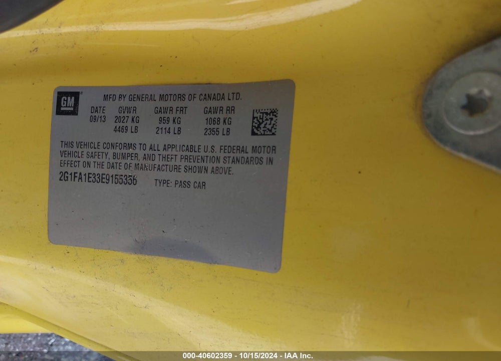 2014 CHEVROLET CAMARO 2LS VIN: 2G1FA1E33E9155356
