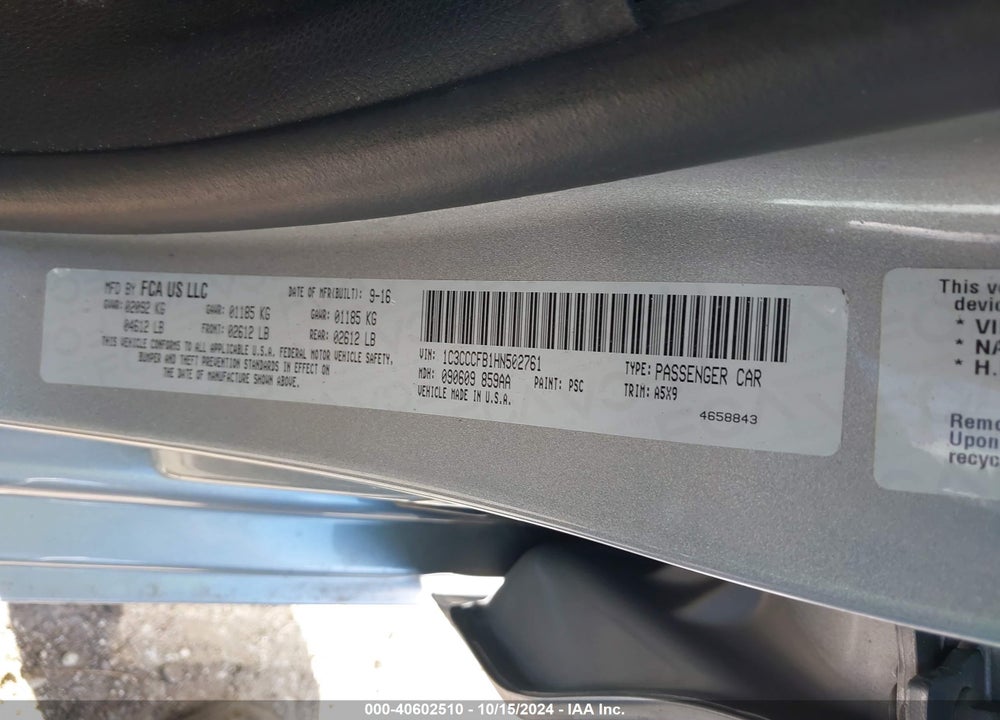 2017 CHRYSLER 200 TOURING VIN: 1C3CCCFB1HN502761