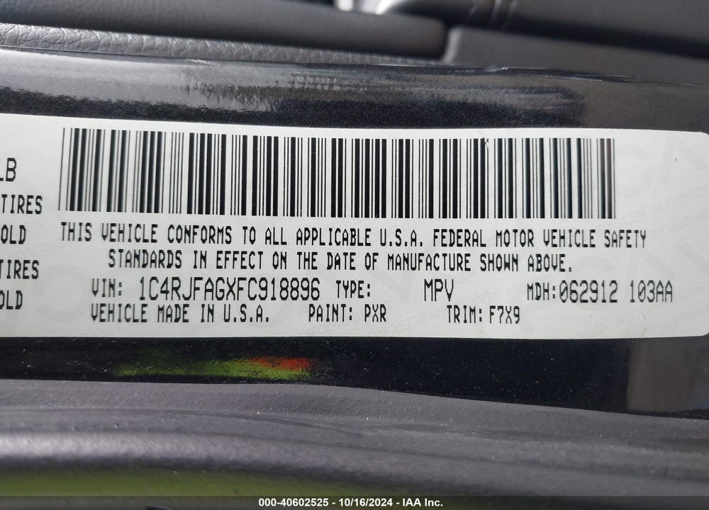 2015 JEEP GRAND CHEROKEE LAREDO VIN: 1C4RJFAGXFC918896