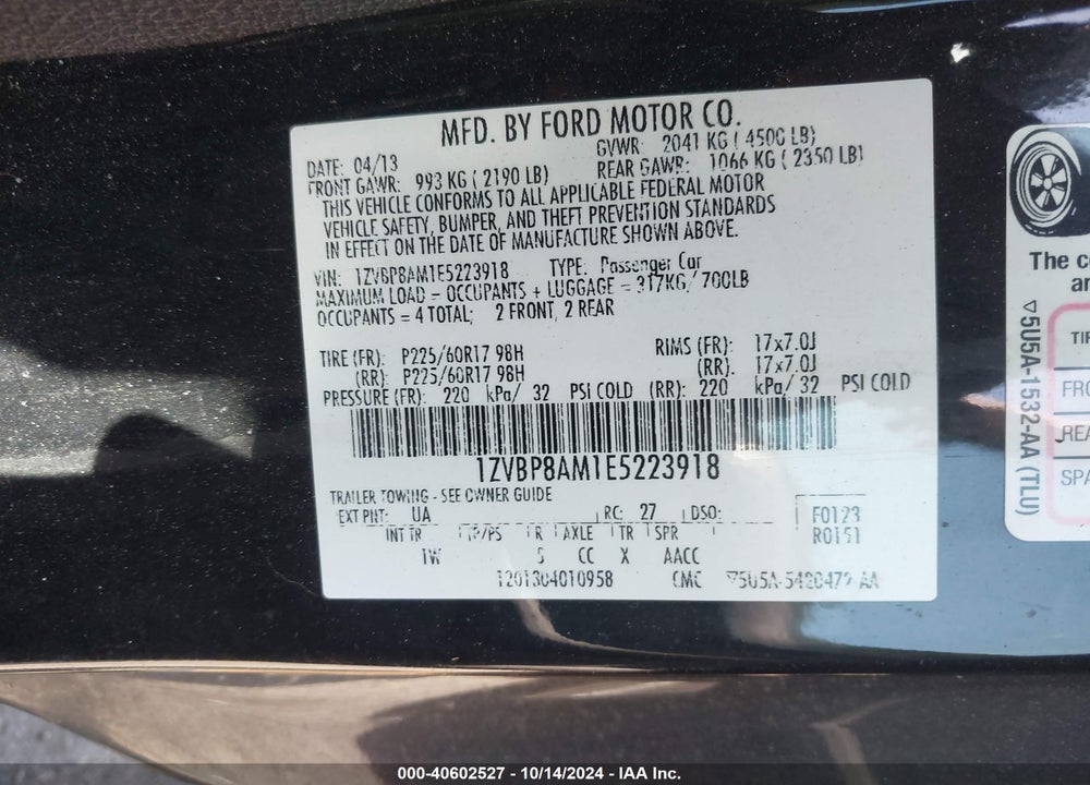 2014 FORD MUSTANG VIN: 1ZVBP8AM1E5223918