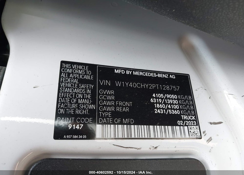 2023 MERCEDES-BENZ SPRINTER 2500 HIGH ROOF 4-CYL GAS VIN: W1Y40CHY2PT128757