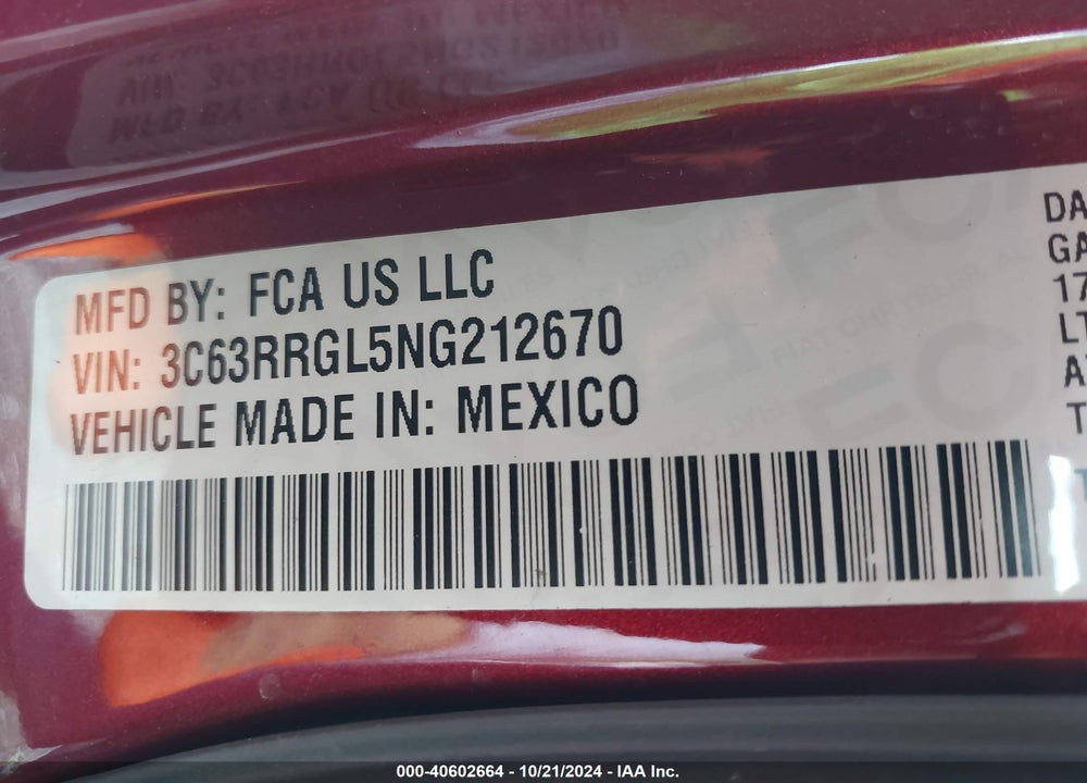 2022 DODGE RAM 3500 VIN: 3C63RRGL5NG212670