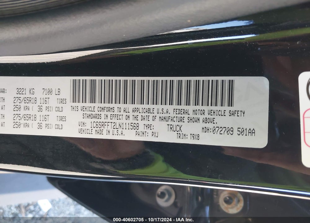 2020 RAM 1500 BIG HORN 4X4 5'7 BOX VIN: 1C6SRFFT2LN111568