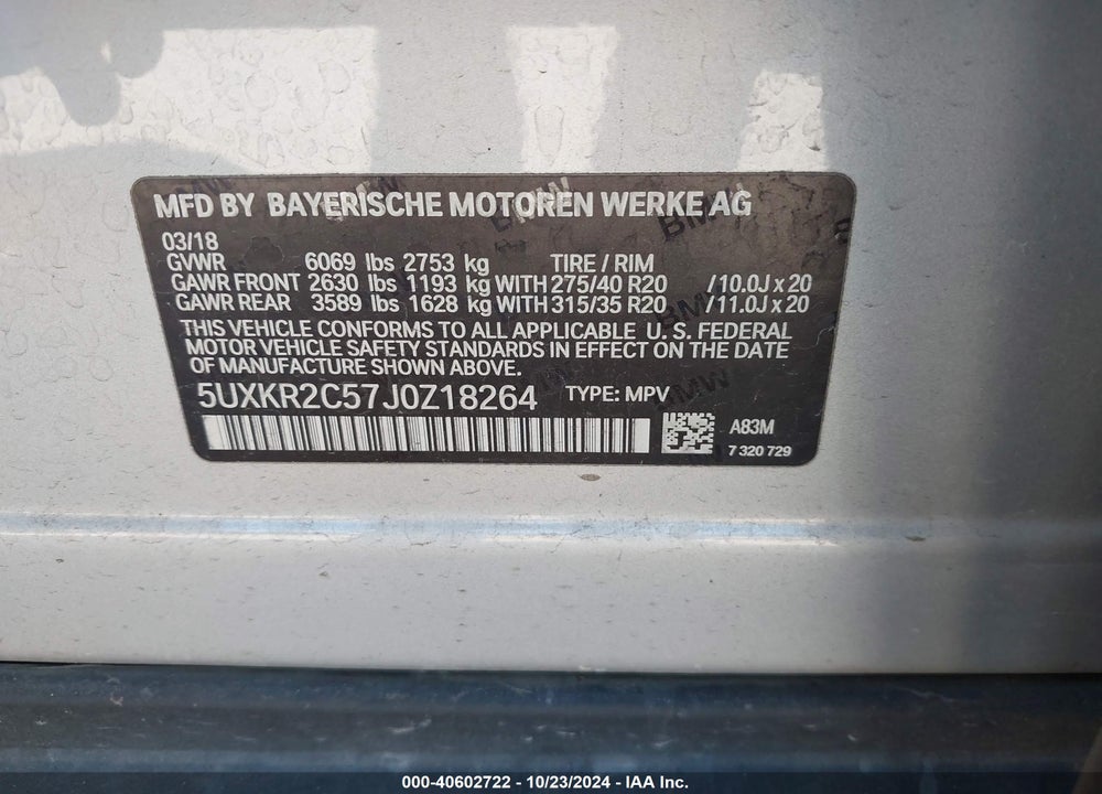 2018 BMW X5 SDRIVE35I VIN: 5UXKR2C57J0Z18264