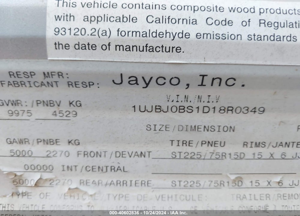 2013 JAYCO JAY FLIGHT M-32 BHDS VIN: 1UJBJ0BS1D18R0349