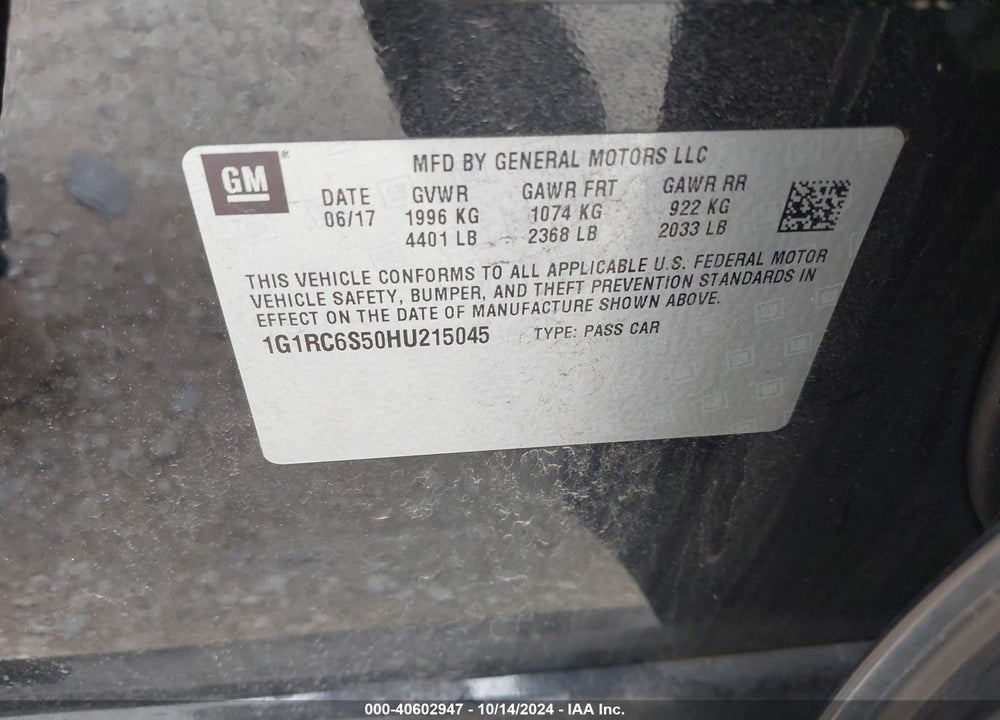 2017 CHEVROLET VOLT LT VIN: 1G1RC6S50HU215045
