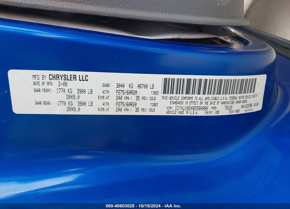 2008 DODGE RAM 1500 SLT VIN: 1D7HU18248S580880