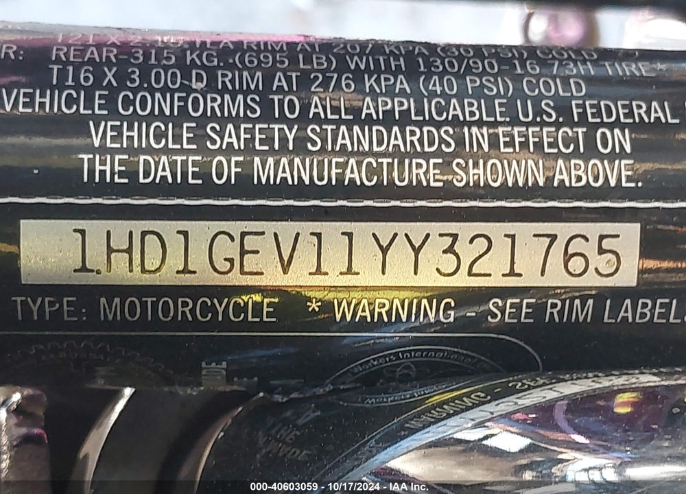 2000 HARLEY-DAVIDSON FXDWG VIN: 1HD1GEV11YY321765