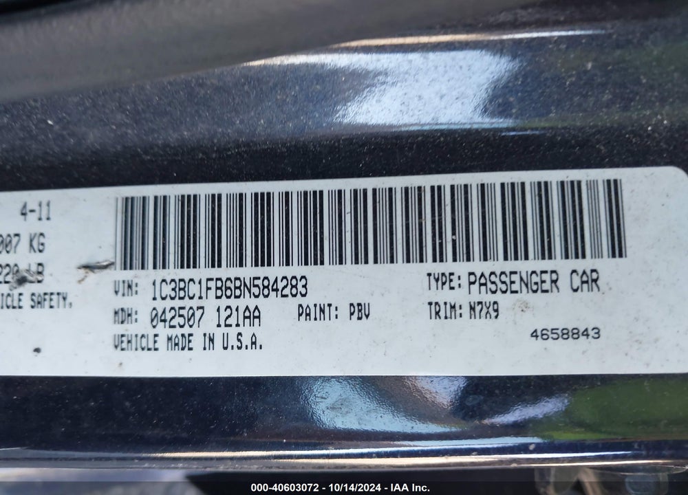 2011 CHRYSLER 200 TOURING VIN: 1C3BC1FB6BN584283