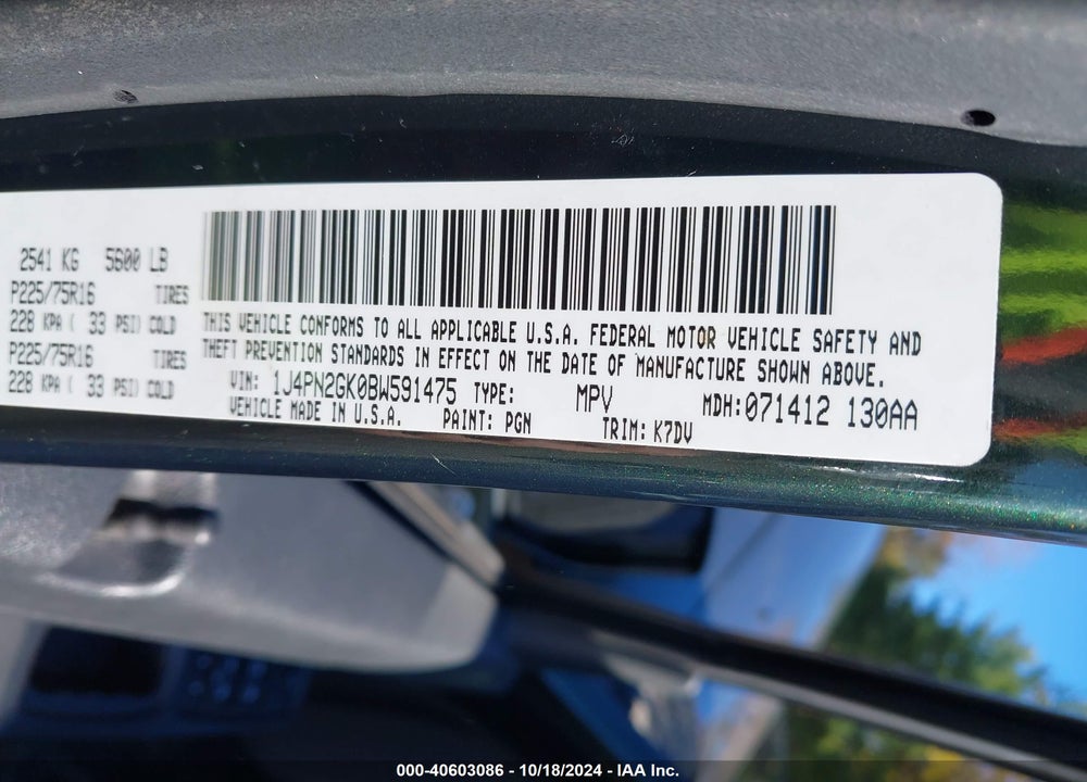 2011 JEEP LIBERTY SPORT VIN: 1J4PN2GK0BW591475